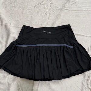GoldHinge Black Pleated Skater Skirt with Contrast Trim